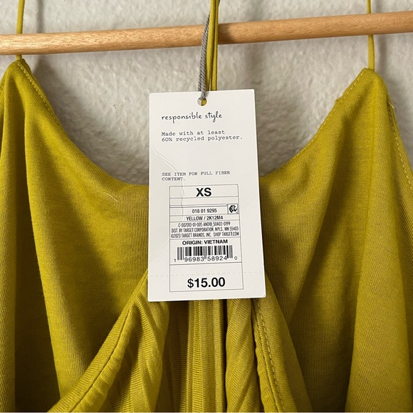 NWT Cami Ribbed Satin Cropped Tank Top Flowy Going Out Yellow Green Women’s XS - Picture 3 of 3